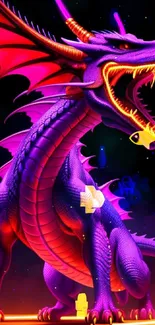 Colorful neon dragon artwork wallpaper with purple and orange tones.