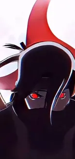 Anime ninja with red eyes in a dark and striking design.