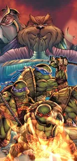 Teenage Mutant Ninja Turtles in action-packed scene wallpaper.