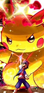 Pikachu from Pokémon in an electrifying anime scene wallpaper.