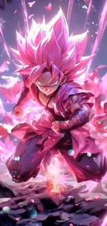 Anime-inspired wallpaper with pink energy and heroic figure.