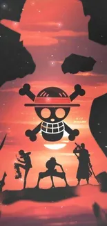 Epic pirate-themed wallpaper with silhouettes against a vibrant sunset.