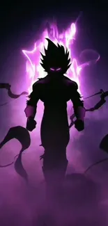 Anime silhouette with powerful purple aura and glowing energy.