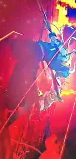 Epic red anime battle scene with vibrant colors.