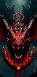 Epic red dragon with glowing eyes and detailed scales on a dark background.