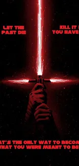 Epic red lightsaber with motivational quote on dark background.