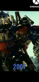 Iconic 2007 robot in epic battle pose.