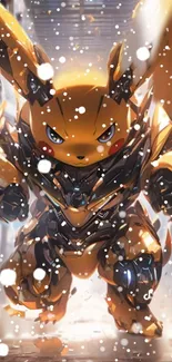 Robotic Pikachu with glowing details in a dynamic action pose.