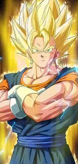 Super Saiyan warrior with electric aura in anime style wallpaper.