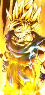 Epic Saiyan character in vibrant yellow aura.