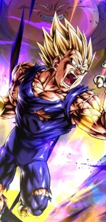 Saiyan warrior unleashing power in vibrant anime wallpaper.