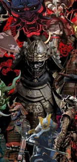 Samurai warriors in intricate armor collage wallpaper.