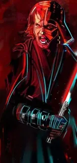 Sci-fi character with lightsaber art on dark background.