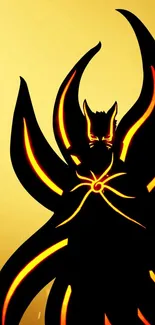 Epic shadow fox with glowing eyes on golden background wallpaper.