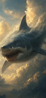 Shark in dramatic clouded sky wallpaper