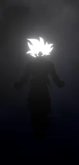 Silhouette of a character with glowing hair on a dark, moody background.