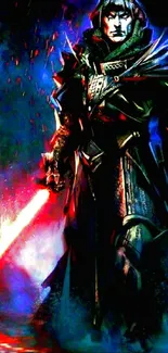 Epic Sith warrior in red and blue tones for mobile wallpaper.