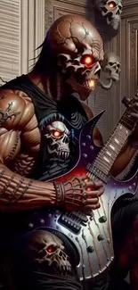 Skull-themed guitarist with epic fantasy style art.