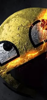 Epic cracked smiley face with fiery texture on a mobile wallpaper.