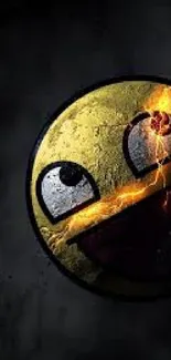 Epic cracked smiley face wallpaper on dark background.