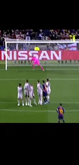 Soccer players during a thrilling goal-scoring moment in a vibrant field.