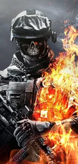 Masked soldier in flames mobile wallpaper.