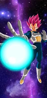 Anime warrior with glowing energy in space.