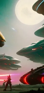 Epic sci-fi space battle with futuristic starships.