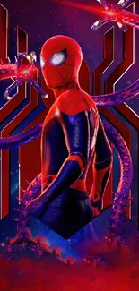 Vibrant Spider-Man wallpaper with purple robotic arms.