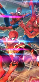 Dynamic Spider-Man wallpaper featuring three heroes in action.