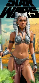 Star Wars character in desert landscape wallpaper.