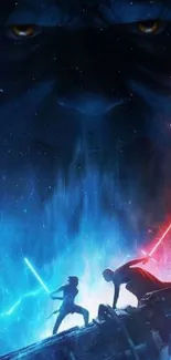 Star Wars epic lightsaber battle wallpaper.