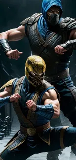 Sub-Zero and Scorpion in dynamic action pose, gaming wallpaper.