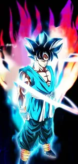 Vibrant Super Saiyan with colorful aura wallpaper