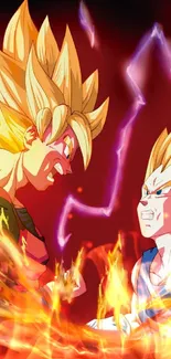 Epic Super Saiyan showdown with fiery energy.