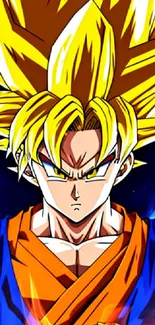 Super Saiyan anime character with yellow hair and blue aura.