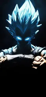 Epic Super Saiyan with glowing blue aura on a dark background.