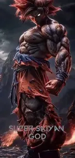 Super Saiyan warrior with fiery background.