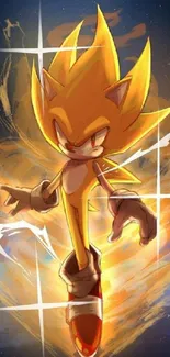 Super Sonic in gold aura, vibrant mobile wallpaper.