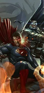 Epic superhero battle wallpaper with intense action and vivid colors.