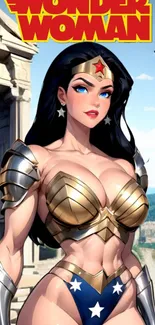 Anime style Wonder Woman in a fantasy setting.