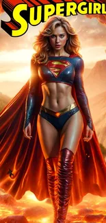 Supergirl wallpaper with heroic Pose, vibrant colors for mobile display.