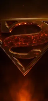 Fiery superhero emblem with 3D effect on dark background.