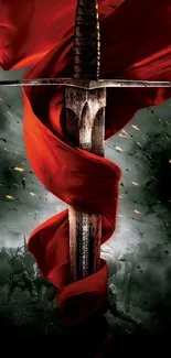 Sword wrapped in red cloth with dramatic background