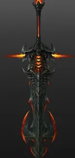 Epic sword with fiery accents on a dark background, perfect for phones.