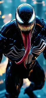 Symbiote character in cityscape background wallpaper