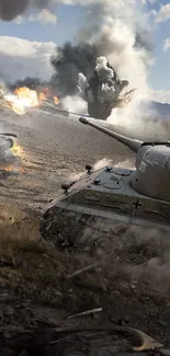 Epic tank battle scene on mobile wallpaper.