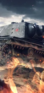 Epic tank battle wallpaper with fiery scene and striking imagery.