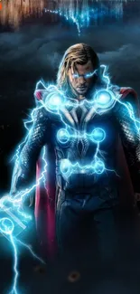 Iconic thunder god with lightning effects and a dramatic background.