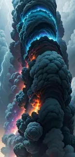 Dramatic cloud with lightning and cosmic colors in the sky.